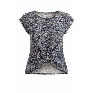 Lucky Brand Paisley Print Knot Front Top Size Small Blue Boho Short Sleeve